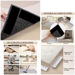 🍎 New 8 Pcs Tape Double Sided Strips Anti Slip/Curl Gripper Area Rugs Washable